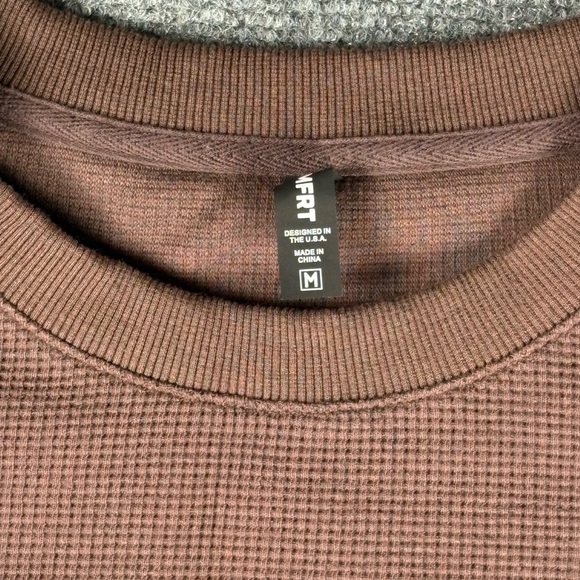 Comfrt Waffle Knit Crewneck Sweatshirt Brown Size M - Picture 4 of 6